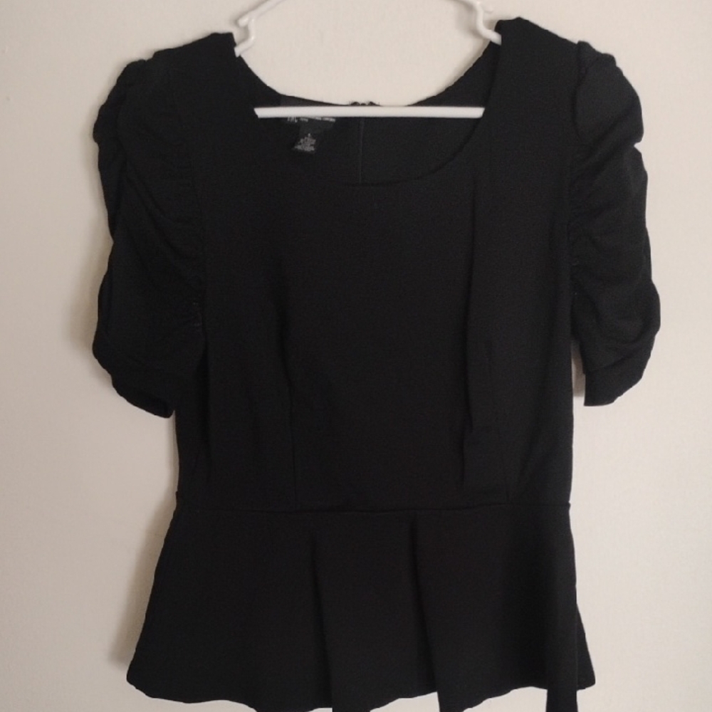 INC International Concepts Black Puff Sleeve  Blouse Large